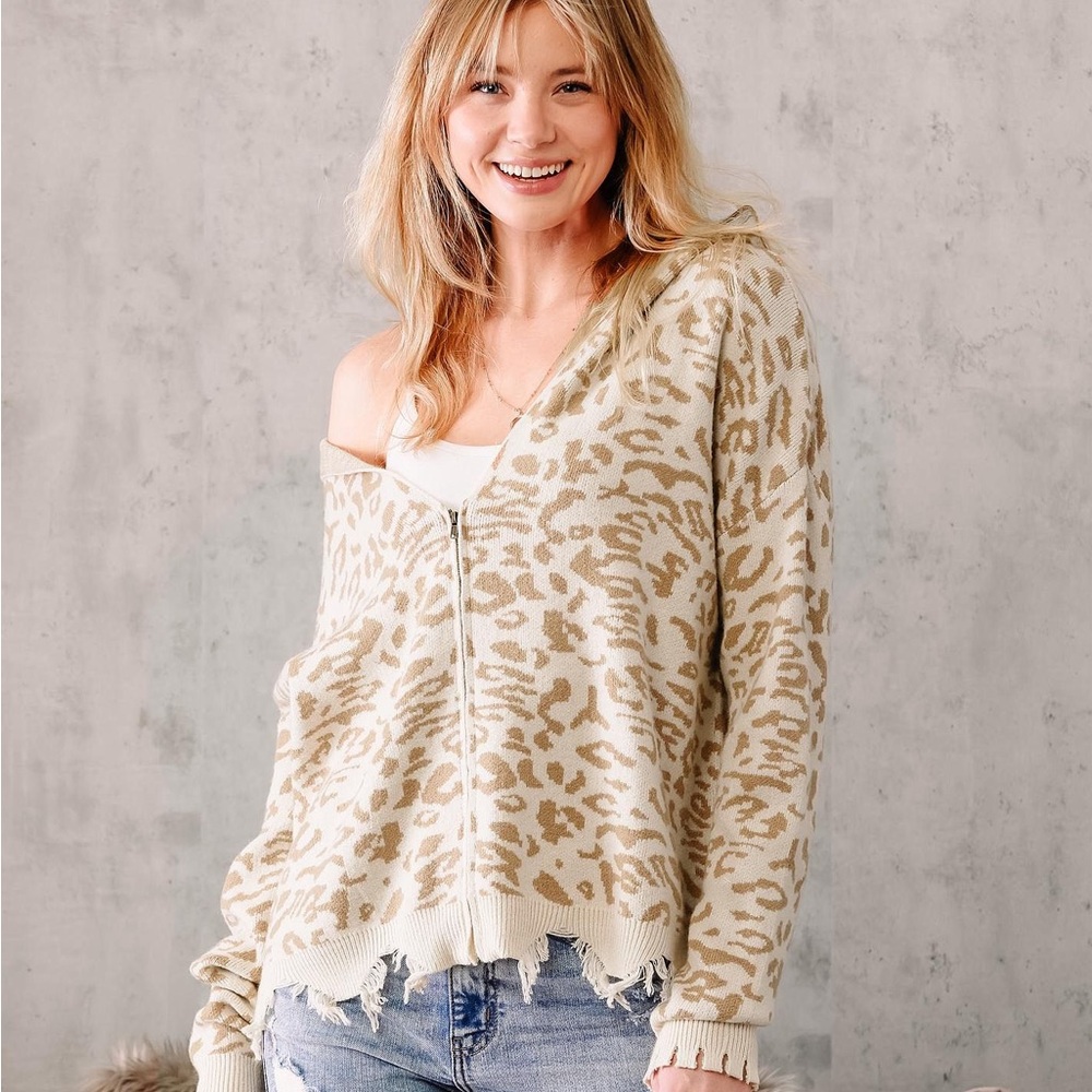 Willow and Root Beige Leopard Cardigan
